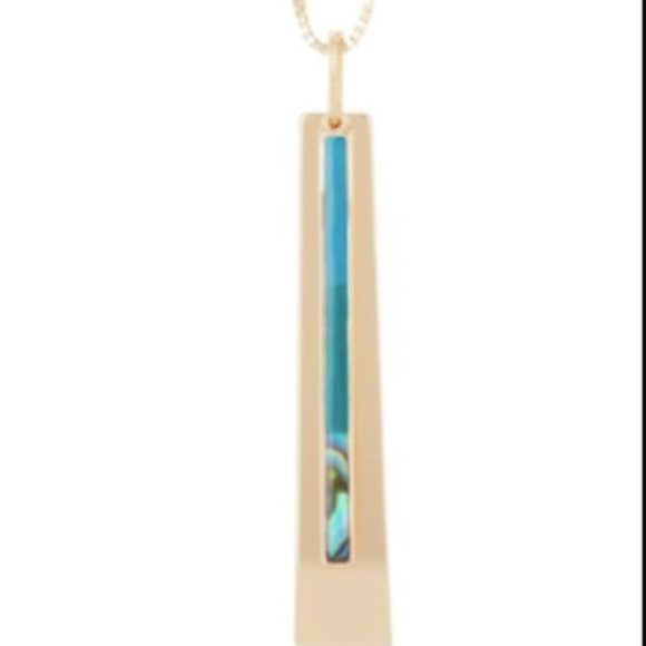 Halogen Resin Inlay Long Pendant Necklace Teal Blue Turquoise - Picture 7 of 16